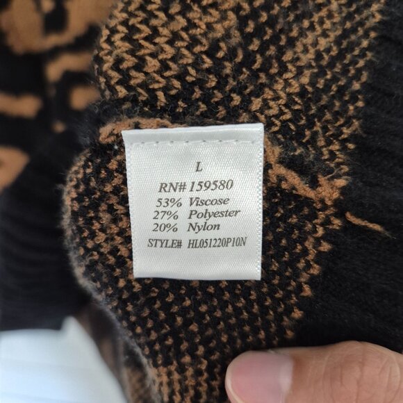 Pink Lily Womens super soft Black & Tan Leopard Print Knit Sweater L - Picture 6 of 7